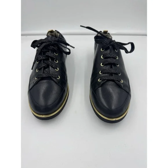 Ron White Nicole Leather Onyx Black and Gold Lace up Sneakers Size 40/9US - Picture 2 of 11